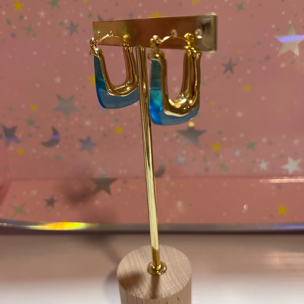 Gold and Blue Hoop Earrings